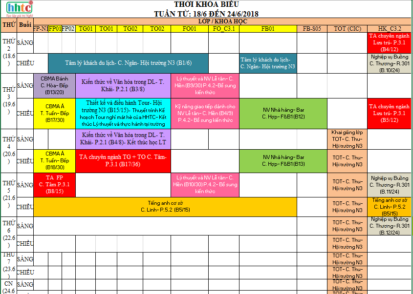 Thời khóa biểu Tuần 25 (Từ 18/6-24/6/2018) T25