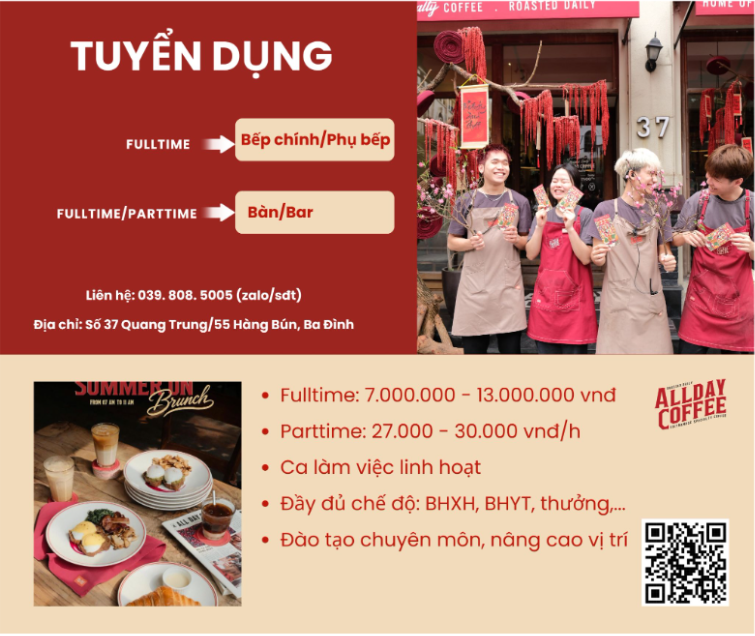All Day Coffee tuyển dụng 2026: Cơ hội việc làm dành cho học viên HHTC 1 All Day Coffee tuyển dụng 2026: Cơ hội việc làm dành cho học viên HHTC